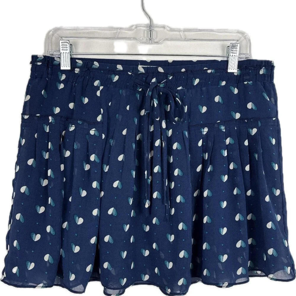 American Eagle Mini Skirt Women’s Medium Blue Heart Print Pleated‎ Flowy